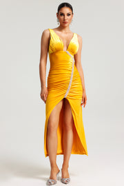 Hakula Diamante Slit Midi Dress